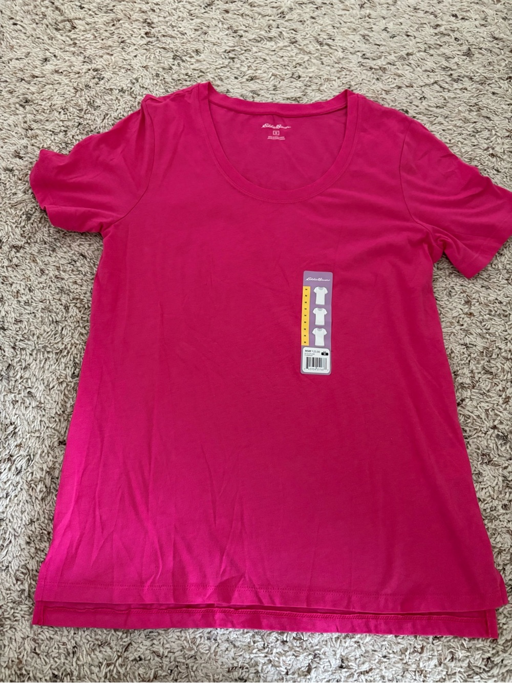 NWT Eddie Bauer Hot Pink (Flamingo) Crew Tee - Very Soft! Size Medium